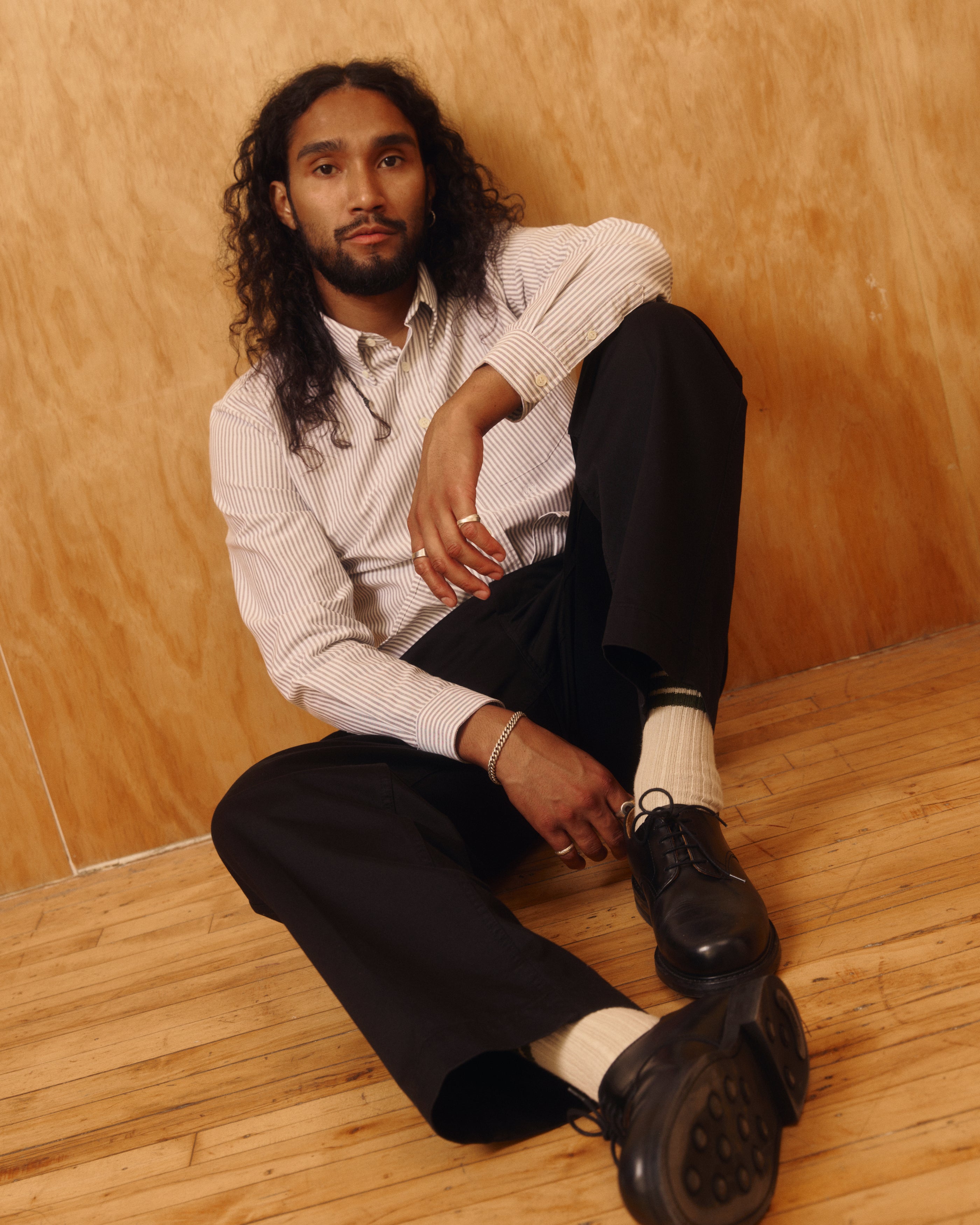 "Beefy" Cotton Oxford in Brown Stripe