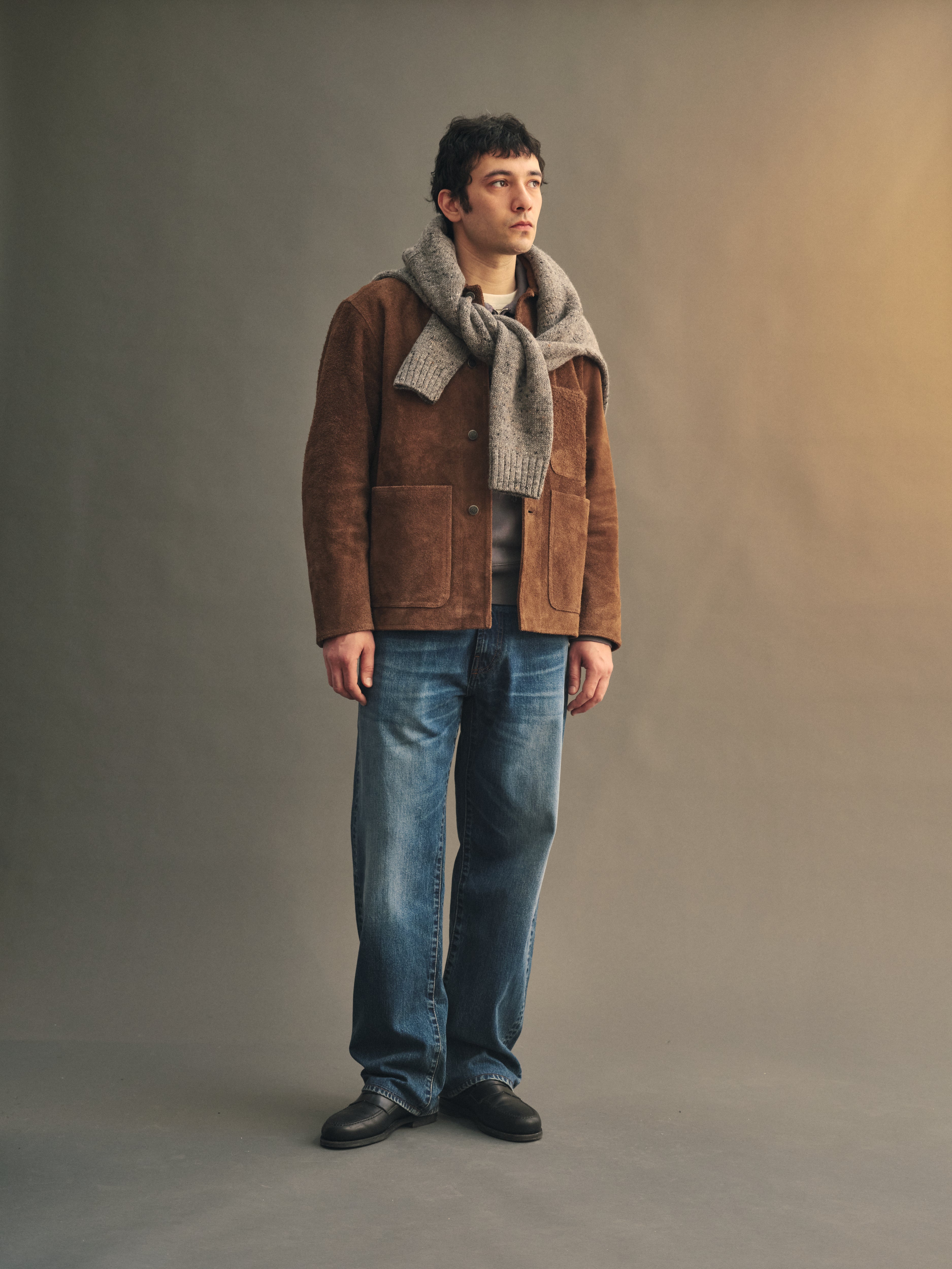 Shag-Pile Suede Coat in Coffee
