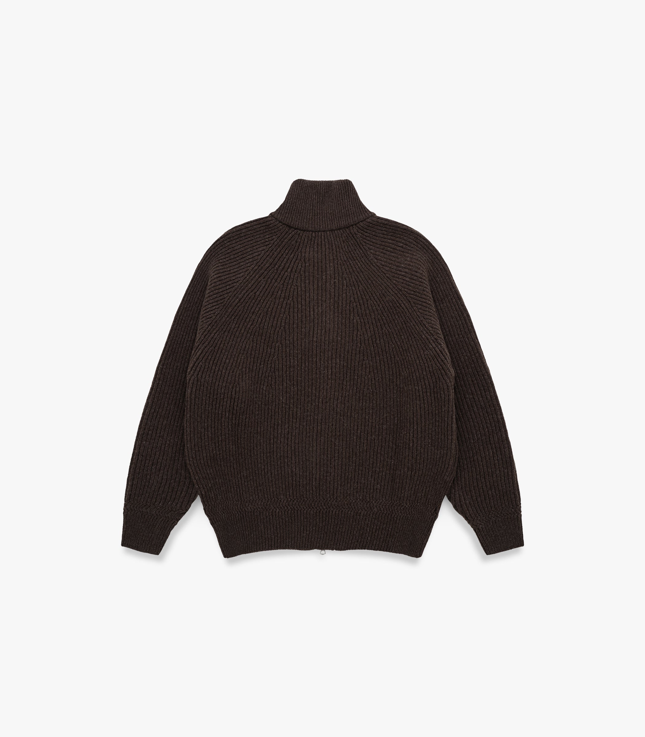 Cabin Rib Zip Lambswool Sweater in Deep Brown