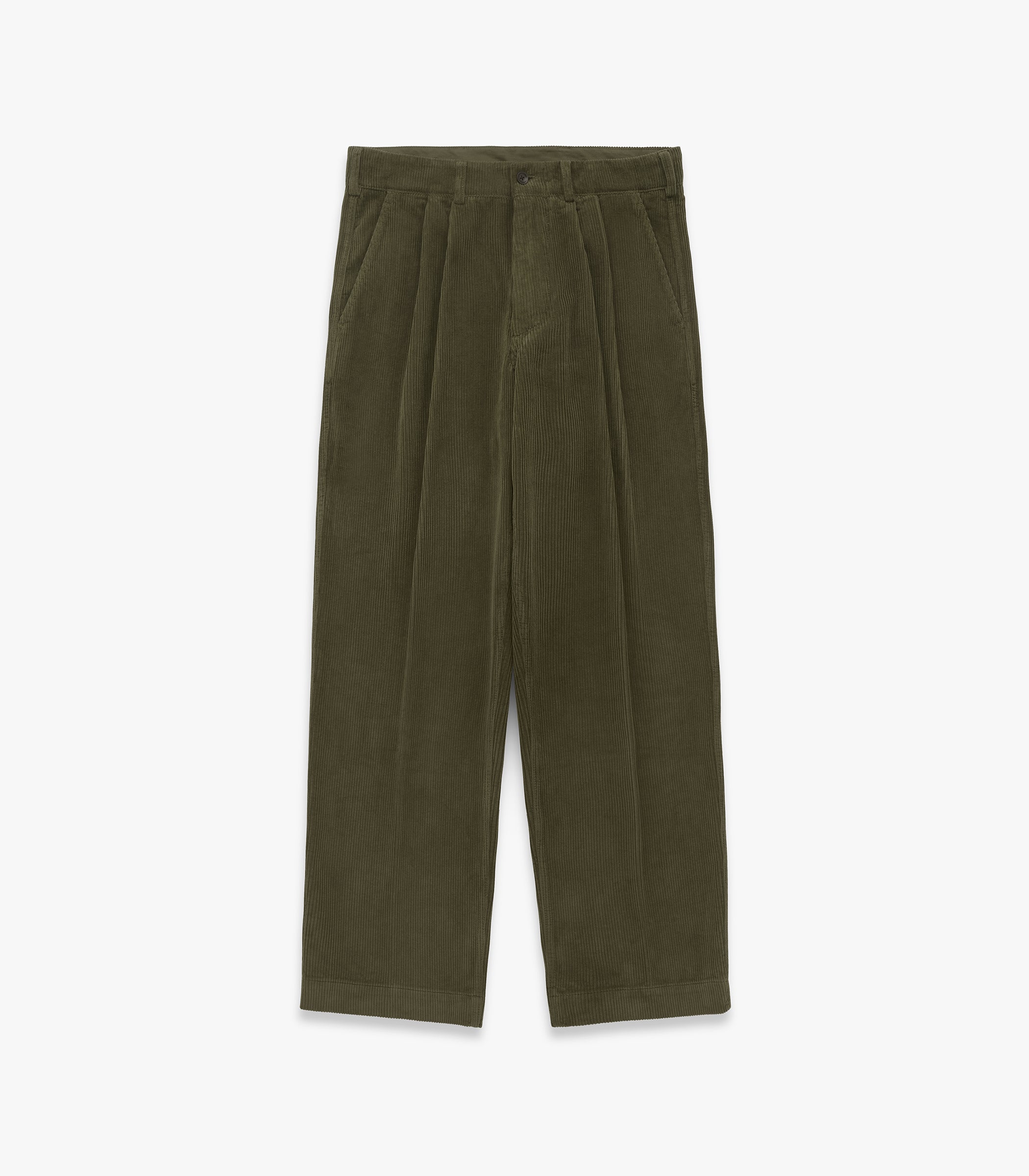 Canal Pleated Corduroy Cotton Pant in Moss