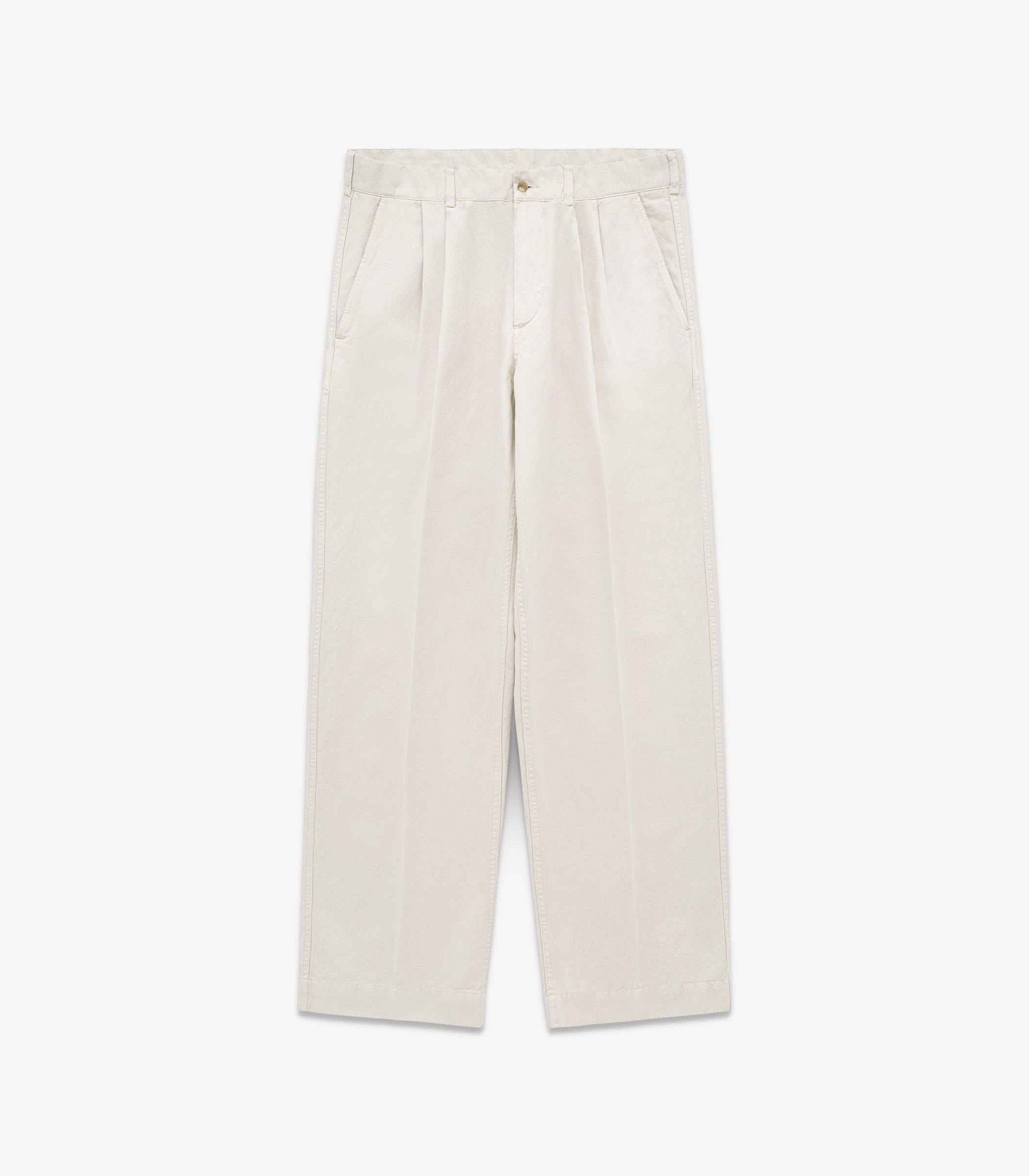 Canal Pleated Twill Cotton & Linen Pant in Birch