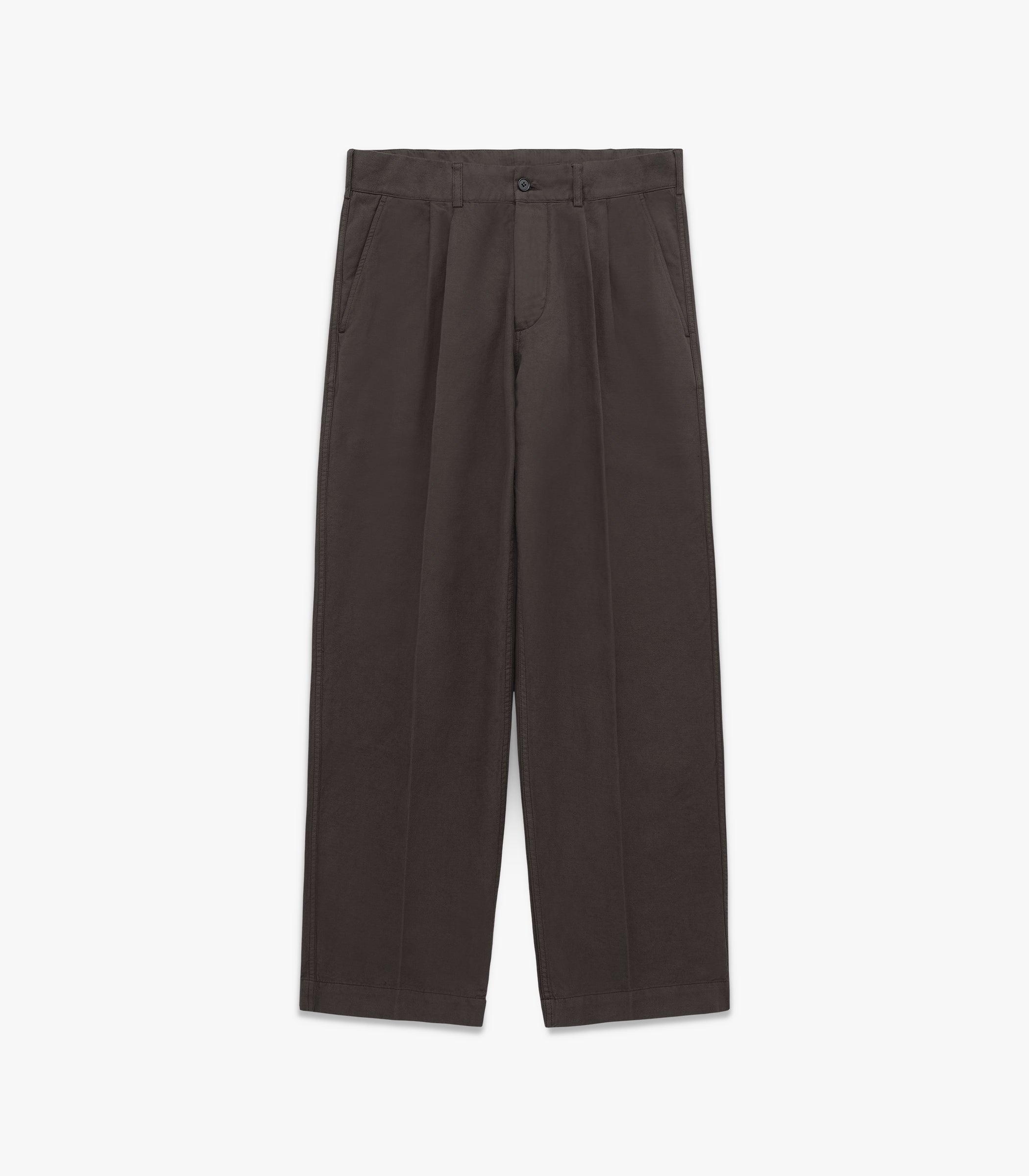 Canal Pleated Twill Cotton & Linen Pant in Black Olive