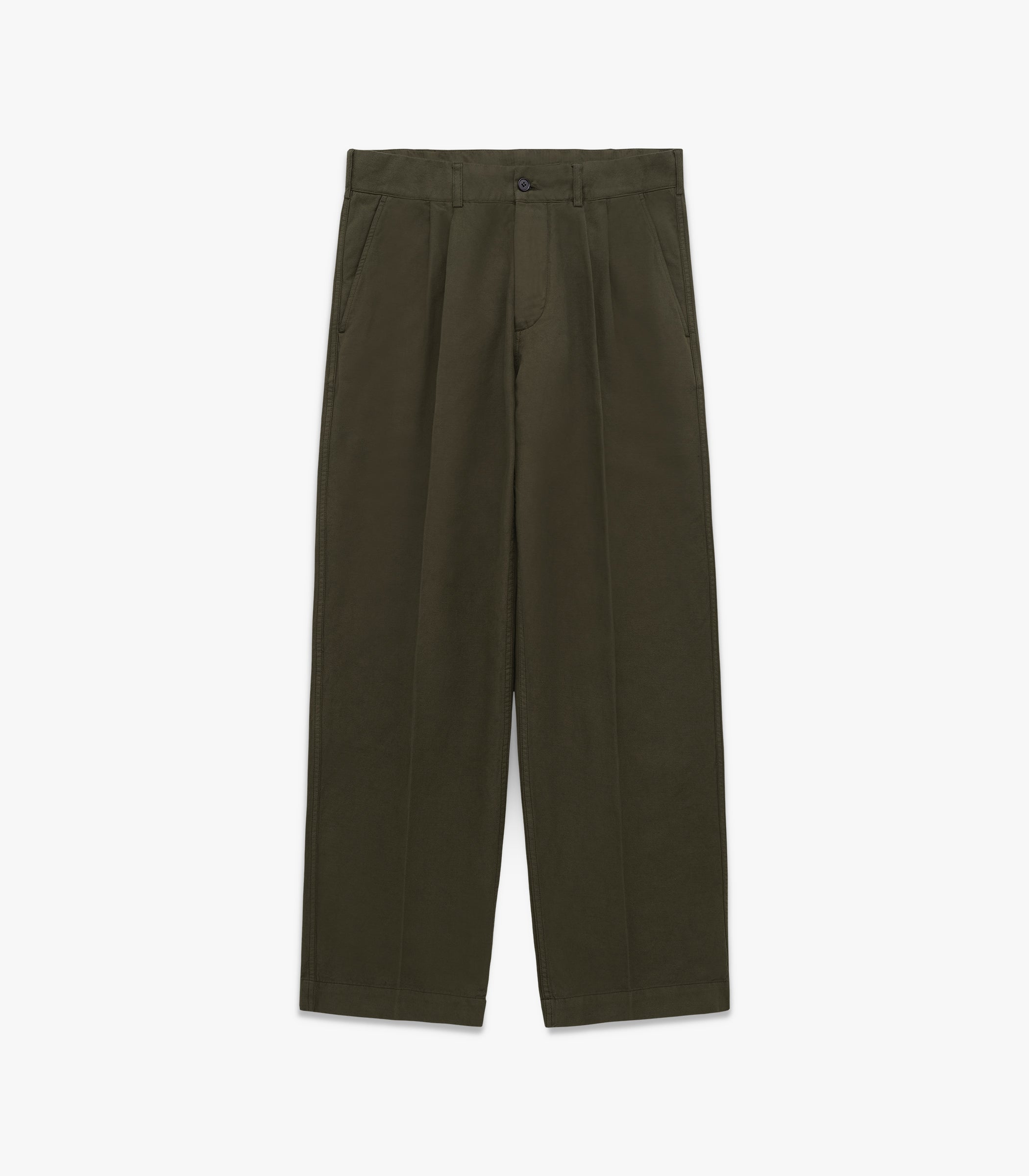 Canal Pleated Twill Cotton & Linen Pant in Tuscan Olive