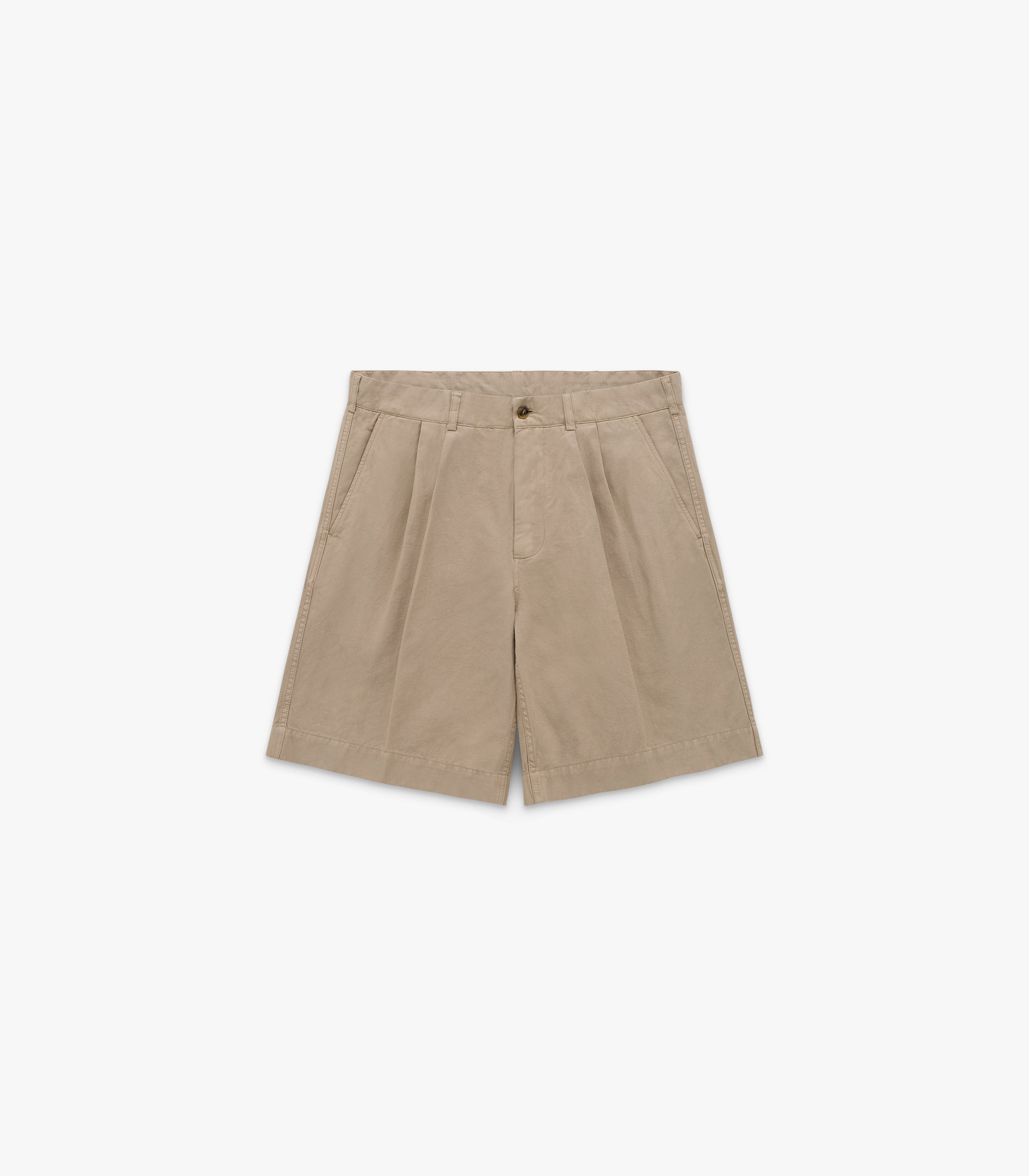Canal Pleated Twill Cotton & Linen Short in Khaki