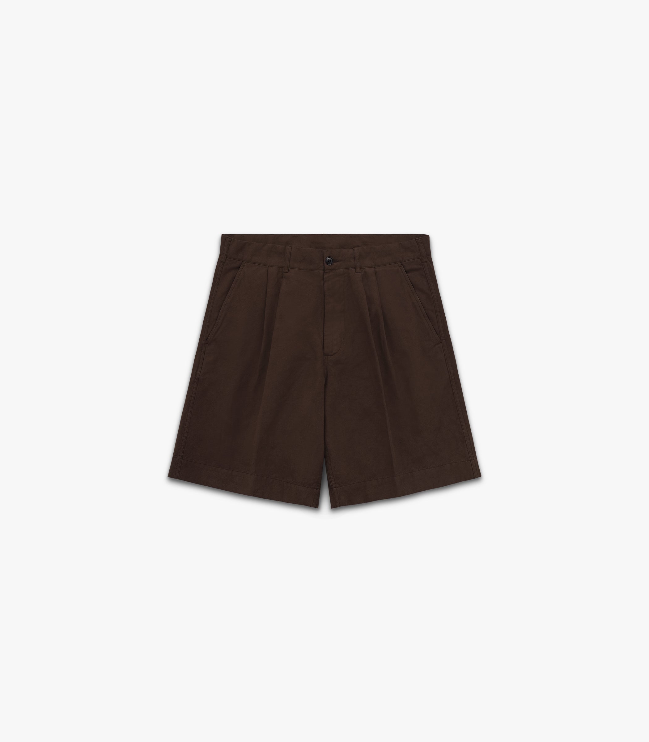 Canal Pleated Twill Cotton & Linen Short in Mocha
