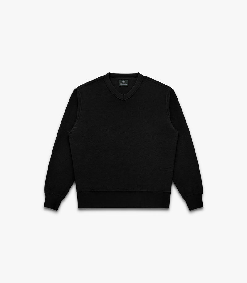 V Twill Knit Crew in Black