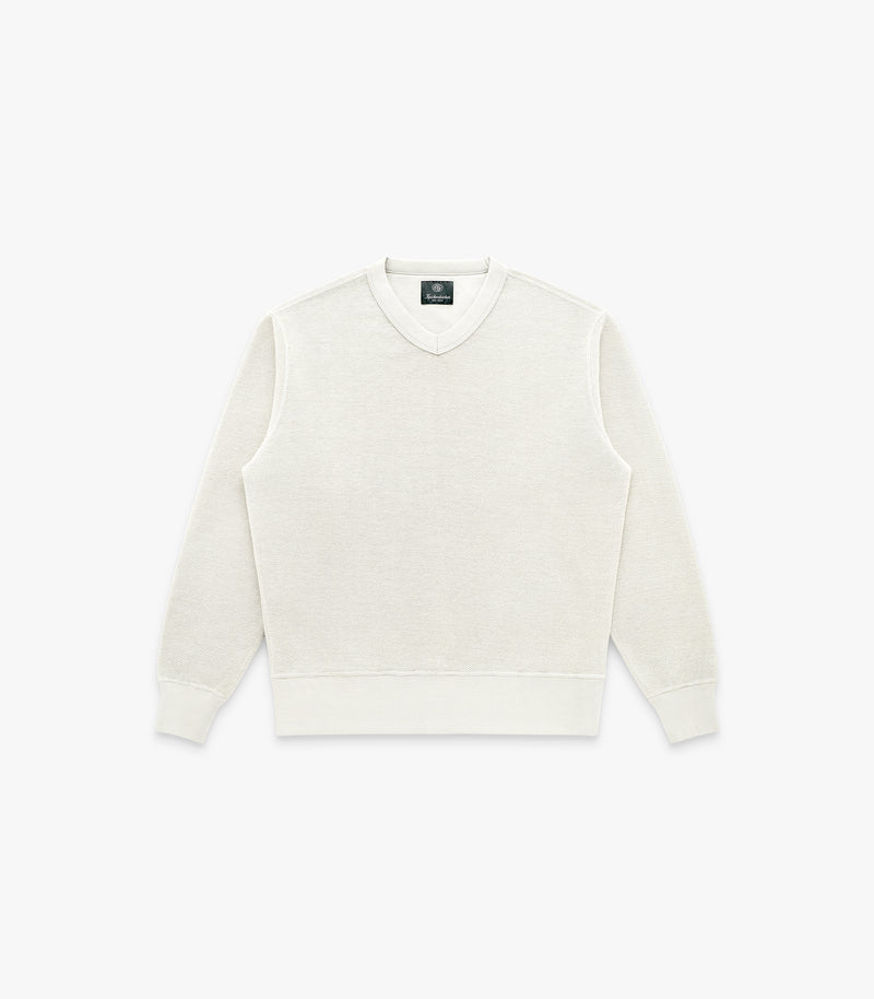 V Twill Knit Crew in Milk